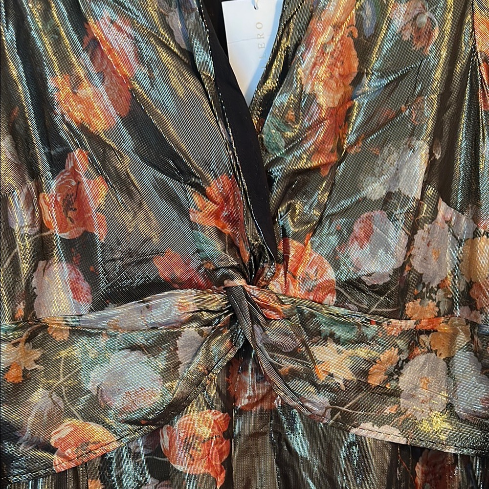 Anthropologie Floral Metallic Maxi Dress in Olive and Red - Picture 8 of 10
